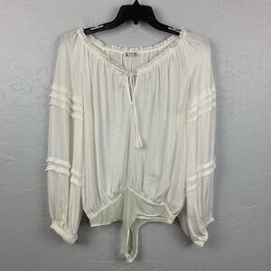 Intimately Free People White Body Suit Blousy Flowy Long Sleeve All Tucks